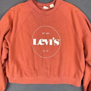 Levi's Sweatshirt Womens Large Orange Long Sleeve Cropped Shirt Crop Top